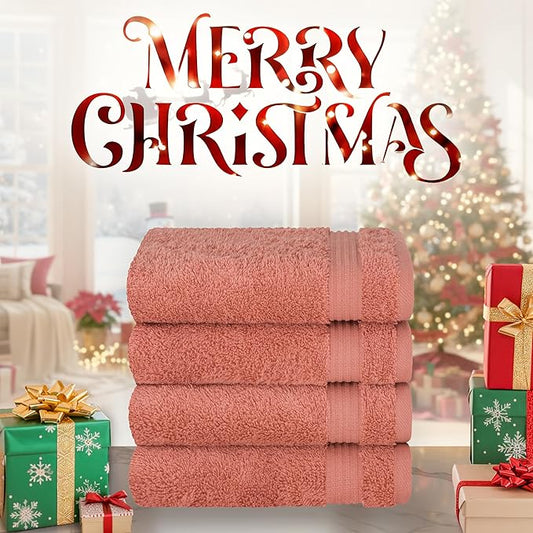 Cotton Paradise Hand Towels for Bathroom, 100% Cotton Turkish 4 Piece Hand Towel Set, Soft Absorbent Face Towels, Coral
