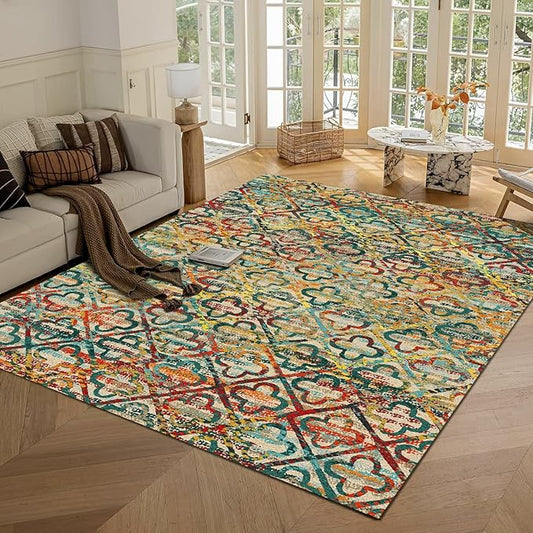 RUGSURE Washable Area Rugs, 5' x 7' - 1/6 Thick - Stain & Water Resistant Non-Slip - Perfect Resistant Rug for Living Room, Bedroom, Nursery, Pet & Child Friendly, Vibrant Colors Rugs, Multicolor