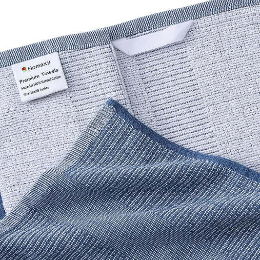 Homaxy Premium Kitchen Towels(18”x 28”, 12 Pack), Large Cotton Kitchen Hand Towels, Flat and Terry Dish Towels, 380 GSM Highly Absorbent Tea Towel Set with Hanging Loop, Navy Blue