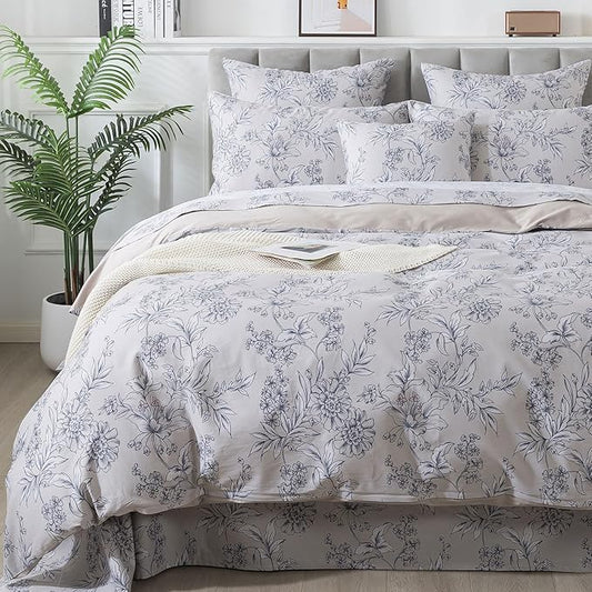 FADFAY Duvet Cover Set Twin Vintage Peony Floral Bedding Shabby Khaki Floral Quilt Cover Set Rustic Farmhouse Bedding 100% Cotton Ultra Soft Comforter Cover with Hidden Zipper Closure 3Pcs, Twin Size