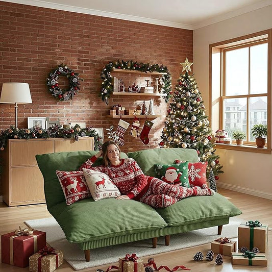 Futon Sofa Bed, 4 in 1 Multi-Functional Futon Couch with Adjustable Backrest, 75 inch Convertible Sleeper Sofa Bed and Recliner Lounge, Corduroy Loveseat for Living Room, Apartment, Green