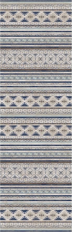 RUGSURE Washable Area Rugs 2'6'' x 8' - 1/6 Thick - Moroccan-Inspired -Stain & Water Resistant Non-Slip - Resistant Rug for Living Room, Bedroom, Nursery, Pet & Child Friendly (Blue and Brown)