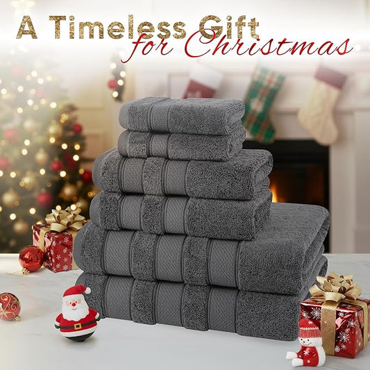 American Soft Linen Salem Turkish Bath Towel Set, 100% Cotton 600 GSM 6 Piece Towels for Bathroom, 2 Bath Towels 2 Hand Towels 2 Washcloths, Dark Gray