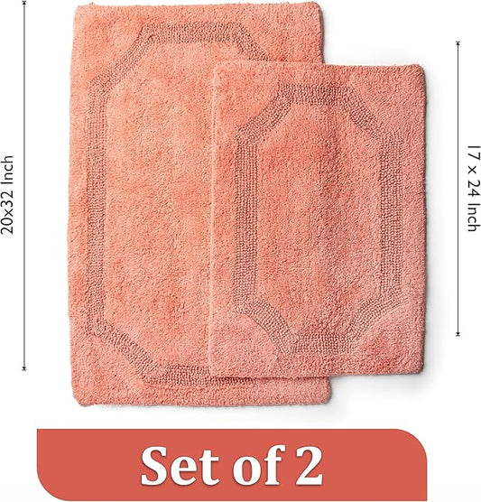 voyzz home Set of 2 Reversible Bath Rug 20x32 inch -17x24 inch | 100% Cotton Hand Tufted Soft & Absorbent Bath Mat|Washable Quick Dry Shaggy Shower Mat | Non-Slip Mordern Bathroom Decor | Peach…