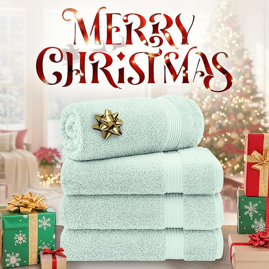 Cotton Paradise 4 Piece Turkish Bath Towels for Bathroom, 100% Cotton Extra Large Soft Plush Towels Bathroom Set, Mint Green