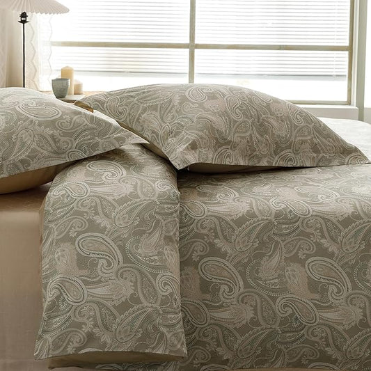 HeimenAogo Luxurious Egyptian Cotton Duvet Cover Set, California King Size Sateen Weave with Silky Soft Boho Style, Zipper Closure and Paisley Pattern