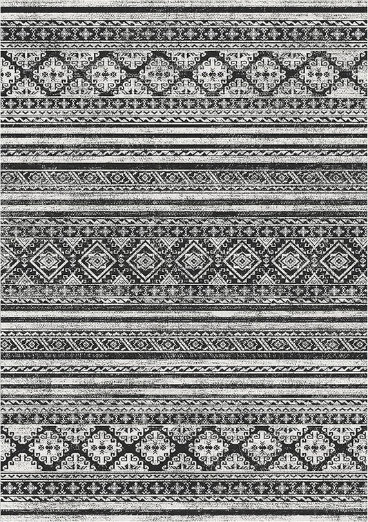 RUGSURE Washable Area Rugs 9' x 12' - 1/6 Thick - Moroccan-Inspired -Stain & Water Resistant Non-Slip - Resistant Rug for Living Room, Bedroom, Nursery, Pet & Child Friendly (Black)