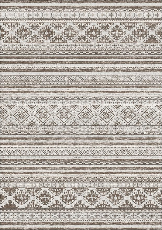 RUGSURE Washable Area Rugs 8' x 10' - 1/6 Thick - Moroccan-Inspired -Stain & Water Resistant Non-Slip - Resistant Rug for Living Room, Bedroom, Nursery, Pet & Child Friendly (Brown)