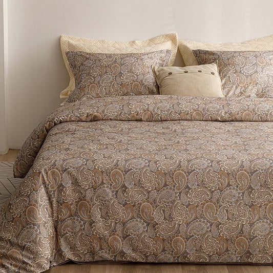 HeimenAogo Egyptian Cotton Duvet Cover Set - Luxurious California King Size with Silky Soft Sateen Weave, Boho Style, Zipper Closure, Paisley Pattern