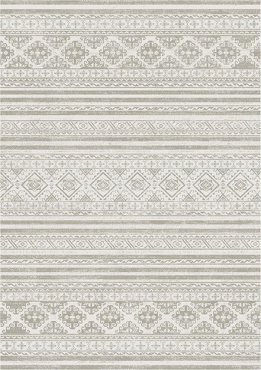 RUGSURE Washable Area Rugs 3' x 5 ' - 1/6 Thick - Moroccan-Inspired -Stain & Water Resistant Non-Slip - Resistant Rug for Living Room, Bedroom, Nursery, Pet & Child Friendly (Grey)