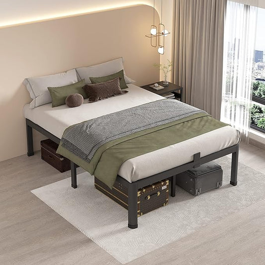 MAF 12 Inch Full Size Metal Platform Bed Frame with Round Corner Legs, Mattress Slide Stopper, 3000 LBS Heavy Duty Steel Slats Support, No Box Spring Needed, Noise Free