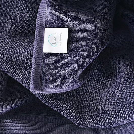 Luzia 8 Piece Bathroom Towel Set - 100% Turkish Cotton, Premium Quality - 2 Bath Towels 2 Hand Towels and 4 Washcloths (Navy Blue)