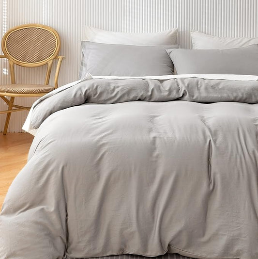 HeimenAogo Egyptian Cotton Duvet Cover Set King, Ultra Soft and Breathable Comforter Cover with Zipper Closure, High Thread Count Long Staple Cotton Blanket Cover 3pcs (104'×90"), Light Grey