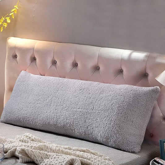 Reafort Ultra Soft Sherpa Body Pillow Cover/Case with Zipper Closure 21"x54" (21"x54" Body Pillow Cover, Silver Grey)