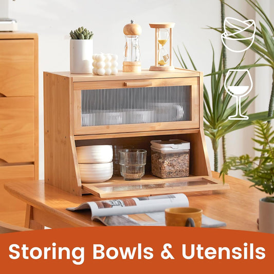 Double Layer Bamboo Bread Box for Small Kitchens: A Smart Countertop Storage Solution - Dormly