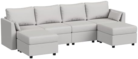 114.17" Modular Sectional Sofa, 6 Seat Modular Couch with Storage, Memory Foam, Convertible Sectional Couches for Living Room, U Shaped Comfy Modular Sofa with Chaise, Light Grey