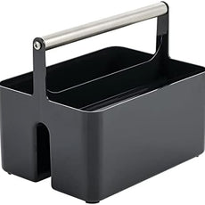 mDesign Plastic Shower Caddy Storage Organizer Utility Tote, Divided Basket Bin - Metal Handle for Bathroom, Dorm, Kitchen, Holds Soap, Shampoo, Conditioner - Aura Collection - Black/Brushed Chrome