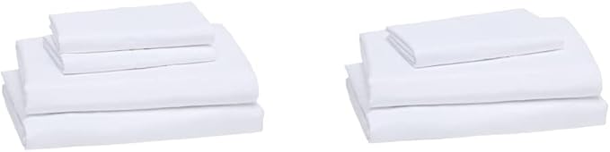 Amazon Basics 4 Piece Microfiber Lightweight Wrinkle-free Breathable Bed Sheet Set, Super Soft Easy Care, 14" Deep Pockets, Queen, Bright White, Solid AmazonBasics