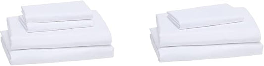 Amazon Basics 4 Piece Microfiber Lightweight Wrinkle-free Breathable Bed Sheet Set, Super Soft Easy Care, 14" Deep Pockets, Queen, Bright White, Solid AmazonBasics