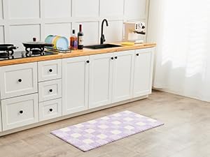 CozeCube Bath mats for Bathroom Non Slip, Fluffy Absorbent Microfiber Bath mat Washable, Aesthetic Bathroom Rugs, Long Purple Checkered Bath mat, Lavender, 47" x 24"