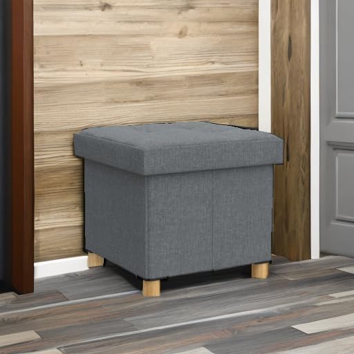 BRIAN & DANY 15 Inches Ottoman with Storage, Square Small Storage Ottoman Foot Rest with Legs, Ottomans Foot Stool for Dorm, Living Room, Entryway (Light Gray)