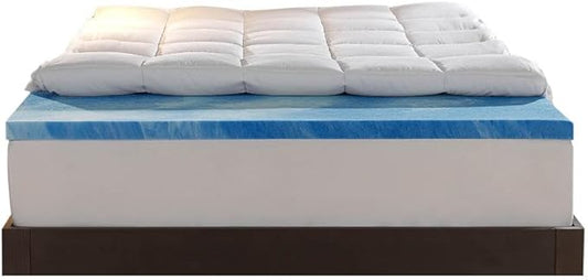 Sleep Innovations Dual Layer 4 Inch Memory Foam Mattress Topper, Queen Size, Medium Support, 2 Inch Cooling Gel Memory Foam Plus 2 Inch Pillow Top Cover