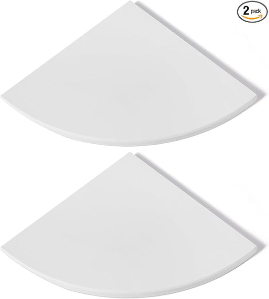 Koville 2 Pcs White Marble Corner Shower Shelf for Bathroom, 10'' Polished Marble Corner Shelves for Bath, Wall Mounted Stone Corner Shower Caddy, No Drilling Adhesive Shower Shelf