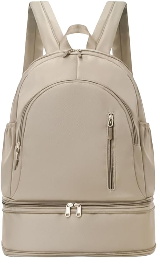 Unisex Lightweight Expandable Gym Backpack with Shoe Compartment, Waterproof Travel Bag for 14" Laptop Khaki