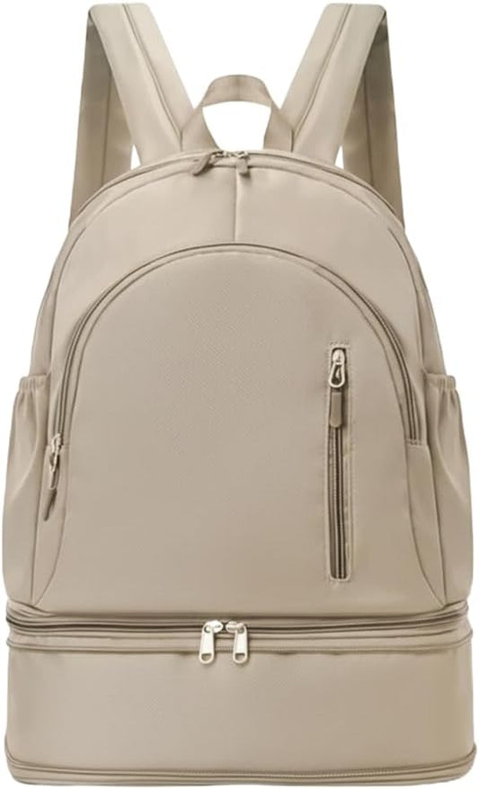 Unisex Lightweight Expandable Gym Backpack with Shoe Compartment, Waterproof Travel Bag for 14" Laptop Khaki