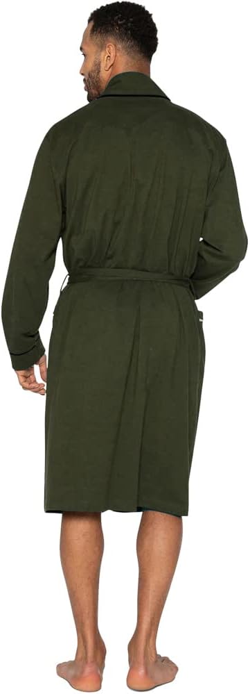 HOLOVE Men's Pure Cotton Bathrobe Lightweight Kimono and Hooded Spa Robes Soft Sleepwear