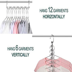 Meetu Space Saving Multifunctional Clothes Hangers - Stainless Steel 6X2 Slots Magic Cascading Hanger - Updated Hook Design Closet Organizer (Pack of 12)