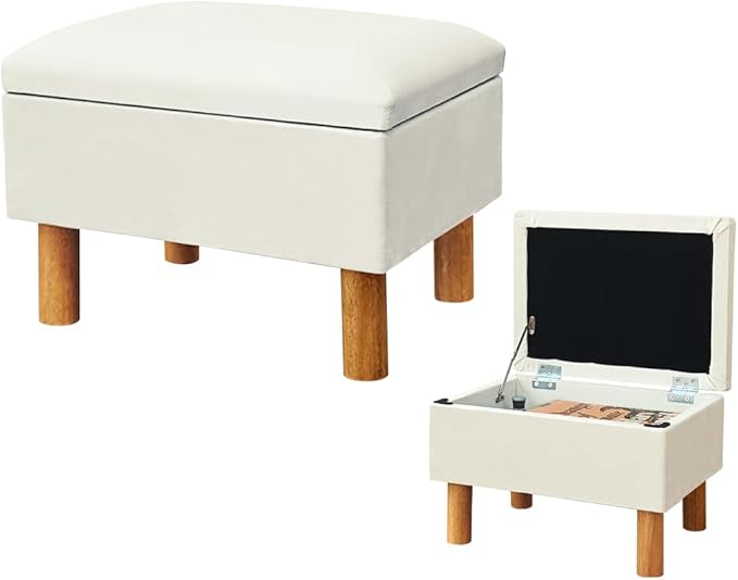 lumizone Small Ottoman with Storage Footstool Compact Foot Rest Stool for Living Room Under-Desk Entryway or Bedroom 10.63" Low-Height Storage Ottoman Cube Lightweight & Stylish (Beige)