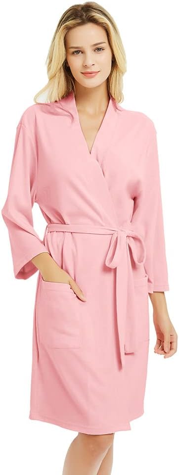 U2SKIIN Womens Robes, 100% Cotton Lightweight Robes 3/4 Sleeves Kimono Knit Soft Loungewear Short Bathrobe