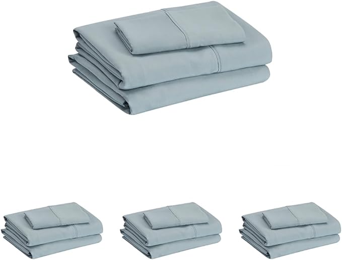 Amazon Basics Lightweight Super Soft Easy Care Microfiber 3 Piece Bed Sheet Set with 14-Inch Deep Pockets, Twin XL, Spa Blue, Solid (Pack of 4) AmazonBasics