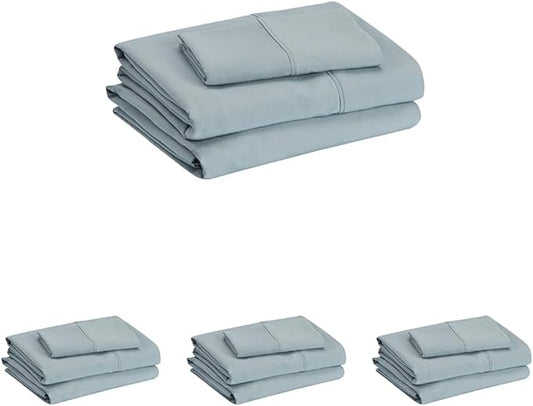Amazon Basics Lightweight Super Soft Easy Care Microfiber 3 Piece Bed Sheet Set with 14-Inch Deep Pockets, Twin XL, Spa Blue, Solid (Pack of 4) AmazonBasics