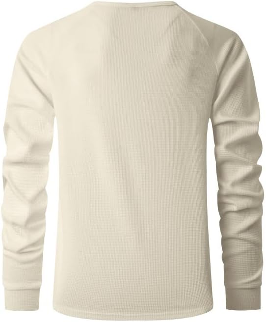 Men's Warm Waffle Top - 1/4 Button Round Neck Solid Color Casual Sweatshirt for Daily Vacation Wear