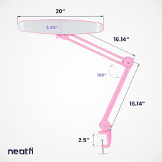 Neatfi XL 2,200 Lumens LED Desk Lamp with Clamp, 24 Watt Bright Architect Task Lamp, 20 Inches Dimmable Computer Light, Adjustable Desk Light for Home, Office, Crafts, Nails & Hobbies (Non-CCT, Pink)