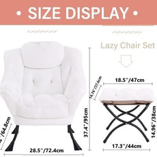 Tiita Lazy Chair with Ottoman, Modern Large Accent Lounge Armchair, Comfy Leisure Sofa Reading Chair with Footrest for Bedroom, Living Room, Dorm Rooms, Garden and Courtyard, Plush White