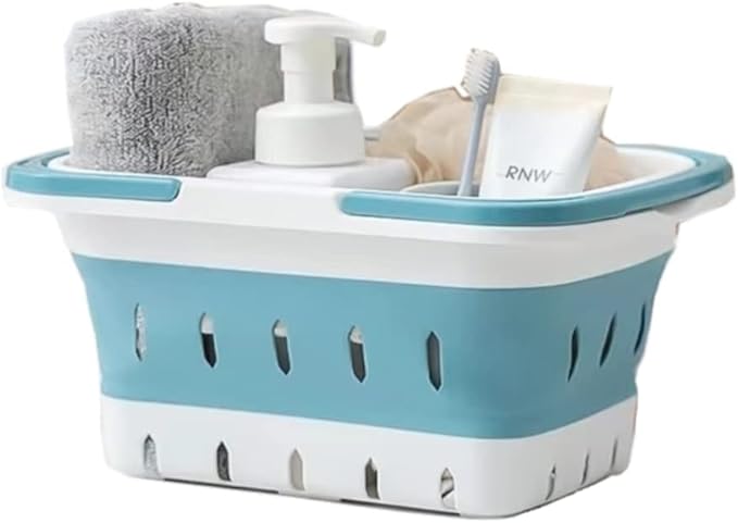 Plastic Caddy for Cleaning Supplies Products, Storage Collapsible Basket with Handles, Box Organizer Bin for Bathroom, Kitchen, College Dorm,Gym (Blue 1 pack)