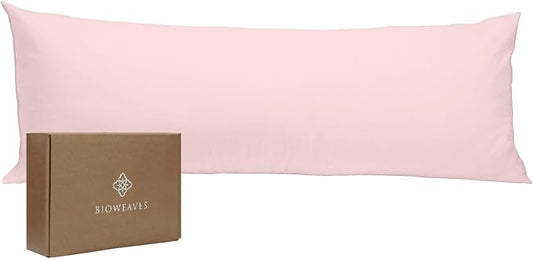 BIOWEAVES 100% Organic Cotton Body Pillow Cover for Body Pillowcases 300 Thread Count Soft Sateen Weave GOTS Certified with Zipped Closure - 21" x 54", Blush Pink