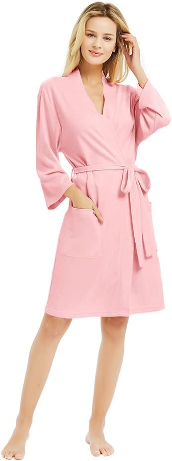 U2SKIIN Womens Robes, 100% Cotton Lightweight Robes 3/4 Sleeves Kimono Knit Soft Loungewear Short Bathrobe