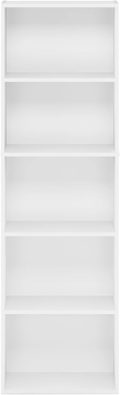 Furinno LUDER Book Shelf, 5-Cube Bookshelf, Bookcase with Open Shelf, 9.4 x 15.8 x 52, for Living Room, Bedroom, Home Office, White