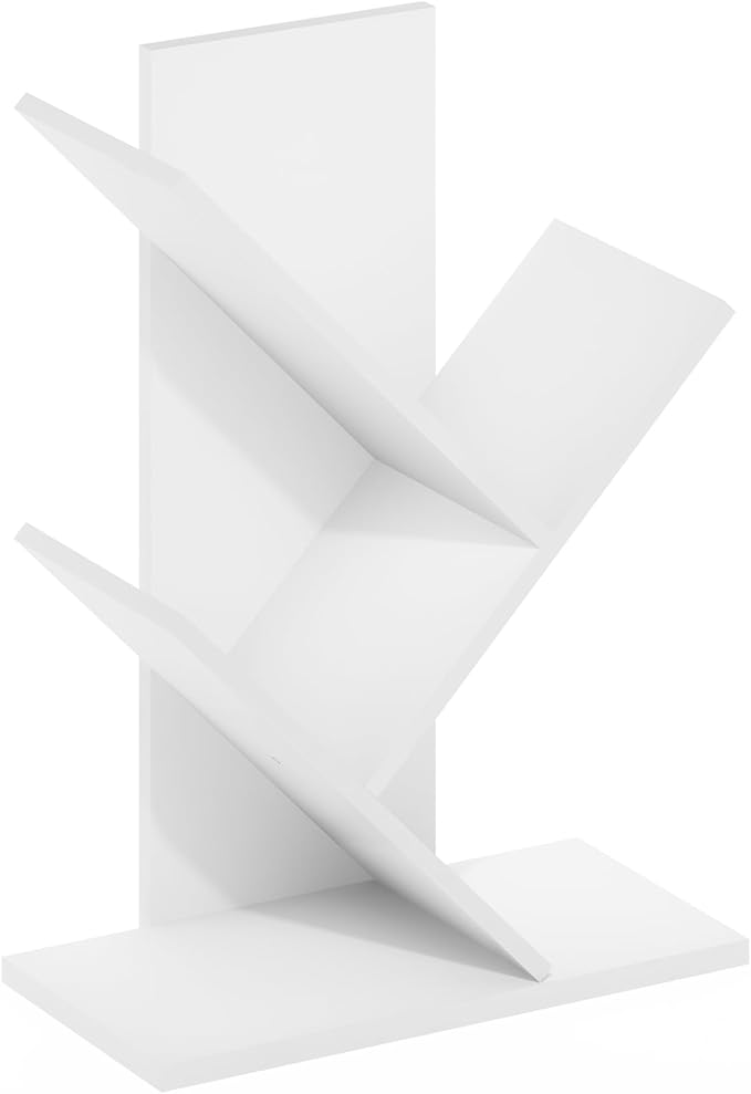 Furinno Tree Book Shelf, 3-Tier Bookshelf, Tree Bookcase for Room Decor, 8.4 x 15.7 x 21.3, for Living Room, Bedroom, Home Office, White