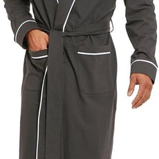 HOLOVE Men's Pure Cotton Bathrobe Lightweight Kimono and Hooded Spa Robes Soft Sleepwear