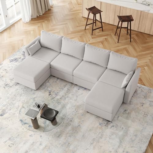 114.17" Modular Sectional Sofa, 6 Seat Modular Couch with Storage, Memory Foam, Convertible Sectional Couches for Living Room, U Shaped Comfy Modular Sofa with Chaise, Light Grey