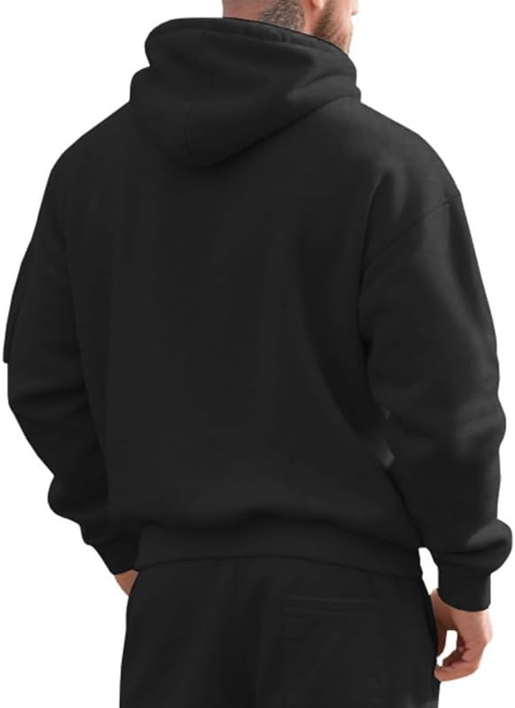 Men's Hooded Sweatshirt - Quarter Zip Pullover with Pockets Autumn Winter Casual Wear for Vacations