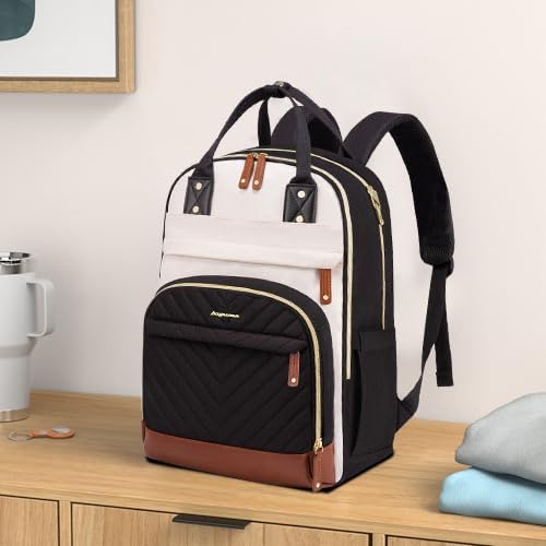 Laptop Backpack for Women Bag - 15.6 inch Work Travel Backpack with USB Charger College Bookbag Waterproof Business Computer Backpack Anti-theft Casual Backpacks for Nurse Teacher Beige Black Brown