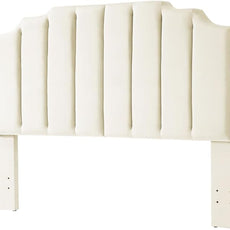 24KF Cream Velvet Tufted Queen Upholstered Headboard, Modern Vertical Channel Design California Queen/Full Headboard with Stepped Silhouette Top Edge,Cream