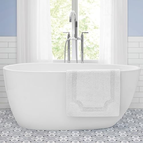Laura Ashley - Reversible Cotton Bath Mat, Premium Bathroom Décor, Machine Washable Bathroom Rug, Highly Absorbent, 21"x34", White