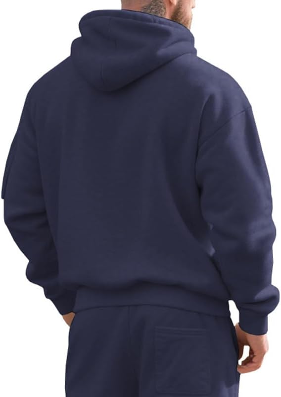 Men's Hooded Sweatshirt - Quarter Zip Pullover with Pockets Autumn Winter Casual Wear for Vacations